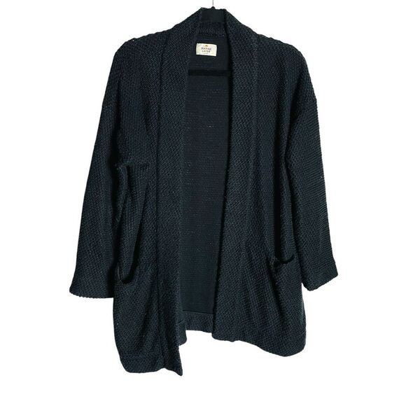 Marine Layer Birdseye Cardigan Womens M Black Open Front Textured Pockets - Picture 1 of 11